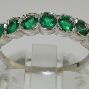 Stunning 18K White Gold Fine Grade Emerald Half Eternity Ring, Anniversary Band Customizable with different gemstones or gold carat image 1