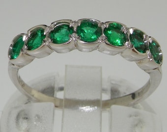 Stunning! 18K White Gold Fine Grade Emerald Half Eternity Ring, Anniversary Band - Customizable with different gemstones or gold carat