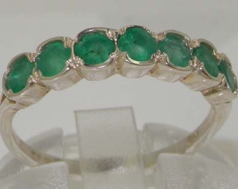 Sierlijke Solid 925 sterling zilver natuurlijke Emerald zeven stenen ring, Engels design verjaardag band-aanpasbare