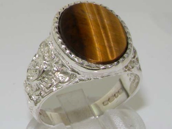 Men's Solid 925 Sterling Silver Natural Oval Cut Tigers Eye Men's Solid 925 Sterling Silver Natural Oval Cut Tigers Eye
