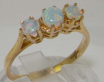 Yellow Gold Natural Opal womens Trilogy Ring - Customizable 9K,10K,14K,18K, Yellow, Rose or White Gold or Platinum