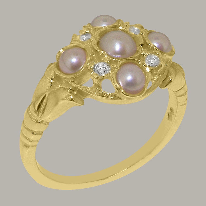 10k Yellow Gold Pearl  Diamond Womens Cluster Ring - Customizab