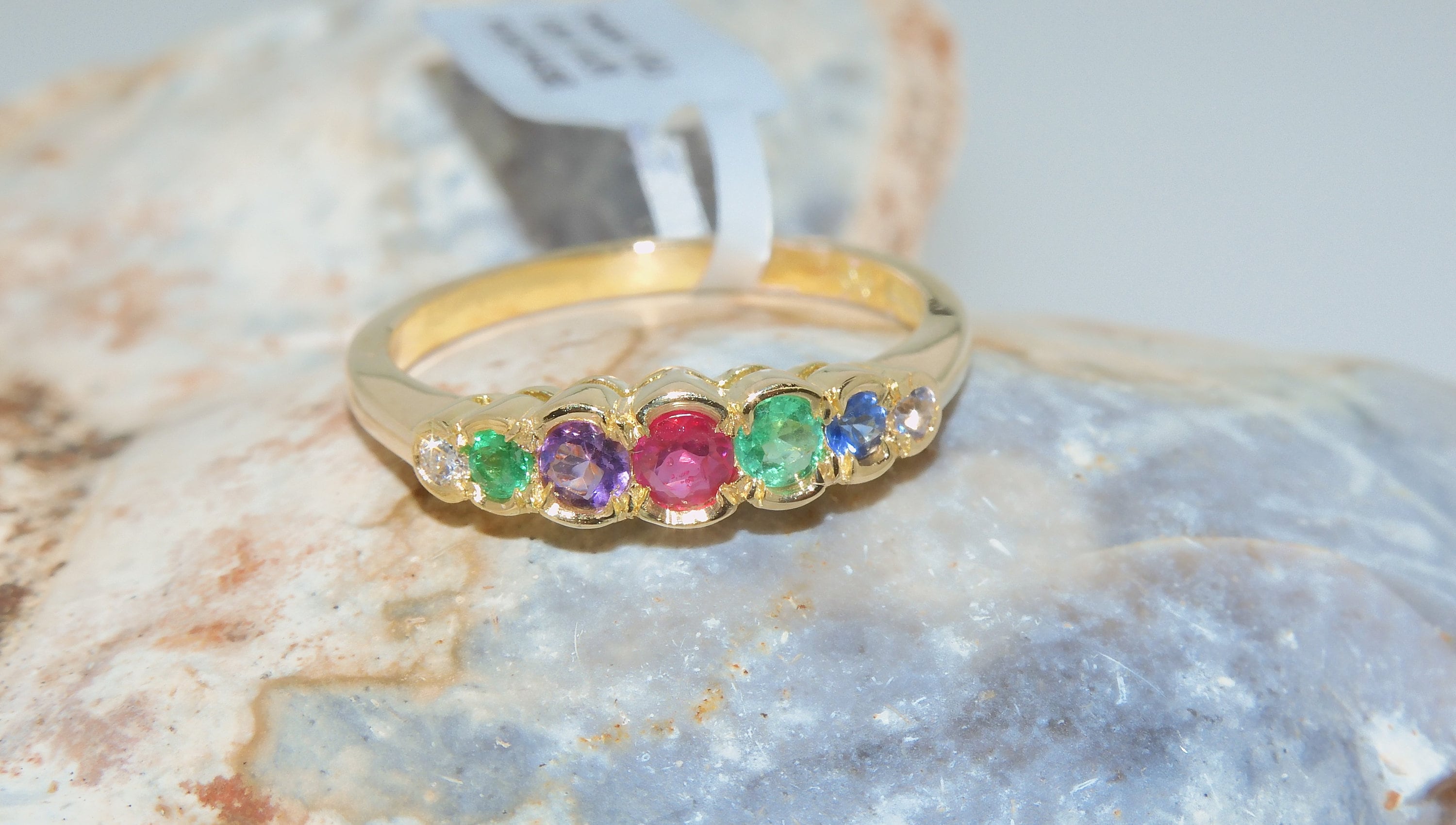 18K Yellow Gold DEAREST Ring | Multigemstone Ring | Anniversary Ring ...