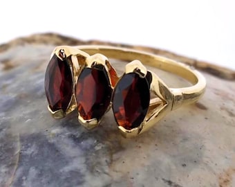 Luxus Damen Ring Solide 9 Karat (375) Rotgold mit Granat - Verfügbare Größen : 47 bis 68