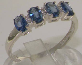 Klassisches Design 10k Weißgold natürlicher Saphir und Diamant Ring | Verlobungsring oder Jahrestagsring | Gold Saphir Ring