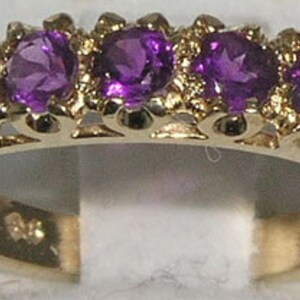 Natural Amethyst 9K or 14K Yellow Gold Natural 7 Stone Half Eternity, Wedding Ring - English Antique Style - Customizable