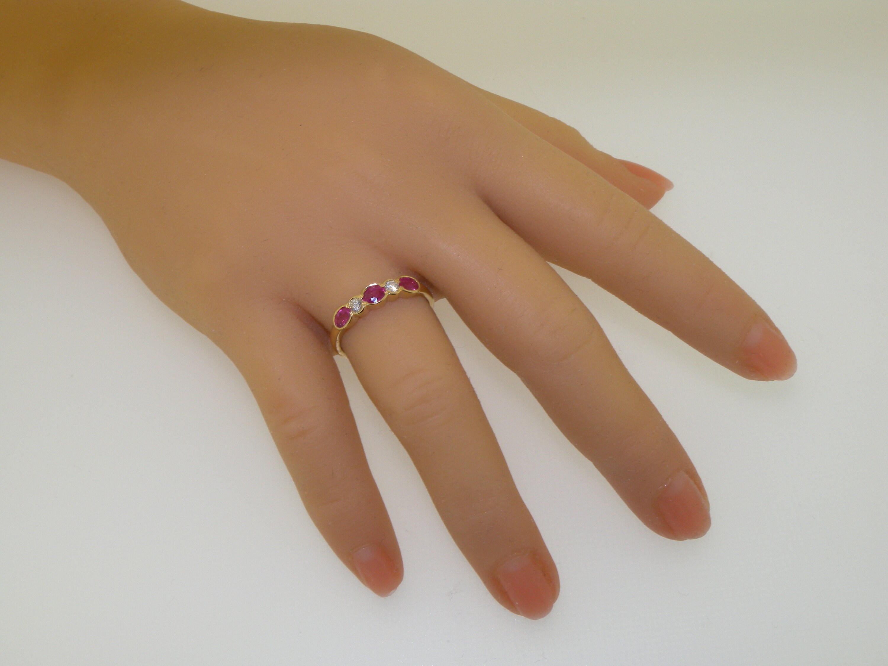 18K イエロー ゴールド 天然ルビー & ダイヤモンド レディース