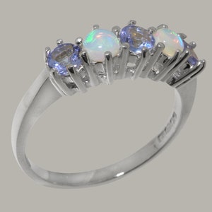 Solid 10k White Gold Natural Tanzanite & Opal womens Eternity Ring - Customizable 9K,10K,14K,18K Yellow, Rose or White Gold or Platinum