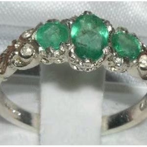 Silver Emerald Ring | Sterling Silver Ring | Sterling Silver Emerald Ring | Emerald Trilogy Ring | May Birthstone | Vintage Style Ring