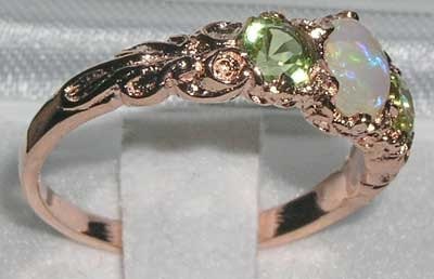 Solid 9K Rose Gold Natural Opal & Peridot Engagement Ring - Etsy