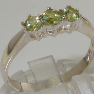 Solid 925 Sterling Silver Natural 3 Peridot Trilogy Ring, Modern Peridot  Ring, Anniversary Ring - Customizable