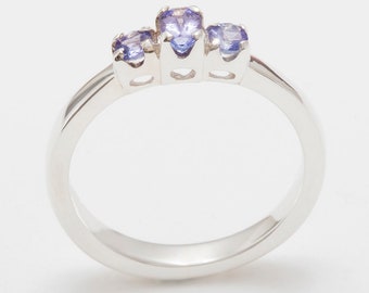 925 Sterling Silber Natürliche Tansanit Frauen Trilogy Ring - Individuell einstellbar 9K,10K,14K,18K, Gelb-, Rosé- oder Weißgold oder Platin
