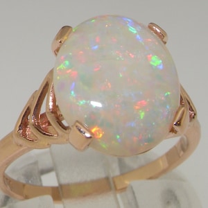 Elegante anel solitário com opala australiana de 2 quilates em ouro rosa 9K, 14K ou 18K, peça marcante - Fabricado na Inglaterra - Personalize: 14K, 18K