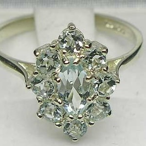 925 English Sterling Silver 1.92ct Aquamarine Cluster Floral Promise Ring -Made in England-Customize:9K,14K,18K,Yellow,Rose,White