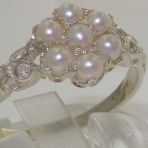 Luxurious Solid 925 Sterling Silver Natural Freshwater Pearl Daisy Flower Cluster Ring - Made in England - Customize:9K,14K,18K Gold