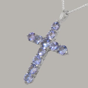 White Gold Natural Tanzanite womens Cross Pendant - Customizable 9K,10K,14K,18K, Yellow, Rose or White Gold or Platinum