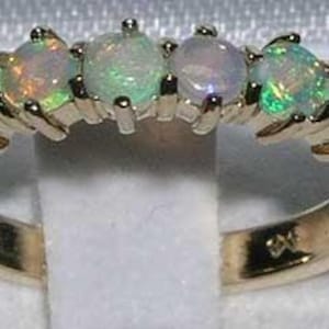 Solid 14K Yellow Gold High Quality Colorful Opal Anniversary Ring, 7 Stone Half Eternity Ring - Made in England - Customize Your Ring!