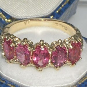 10k Solid Yellow Gold Natural Pink Tourmaline Eternity Band Ring - Customizable 9K,10k ,14K,18K Yellow, Rose or White Gold
