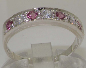 Anello da donna in platino 950 con diamanti naturali e tormalina rosa - Platino personalizzabile, oro giallo, rosa o bianco 9K, 10K, 14K, 18K
