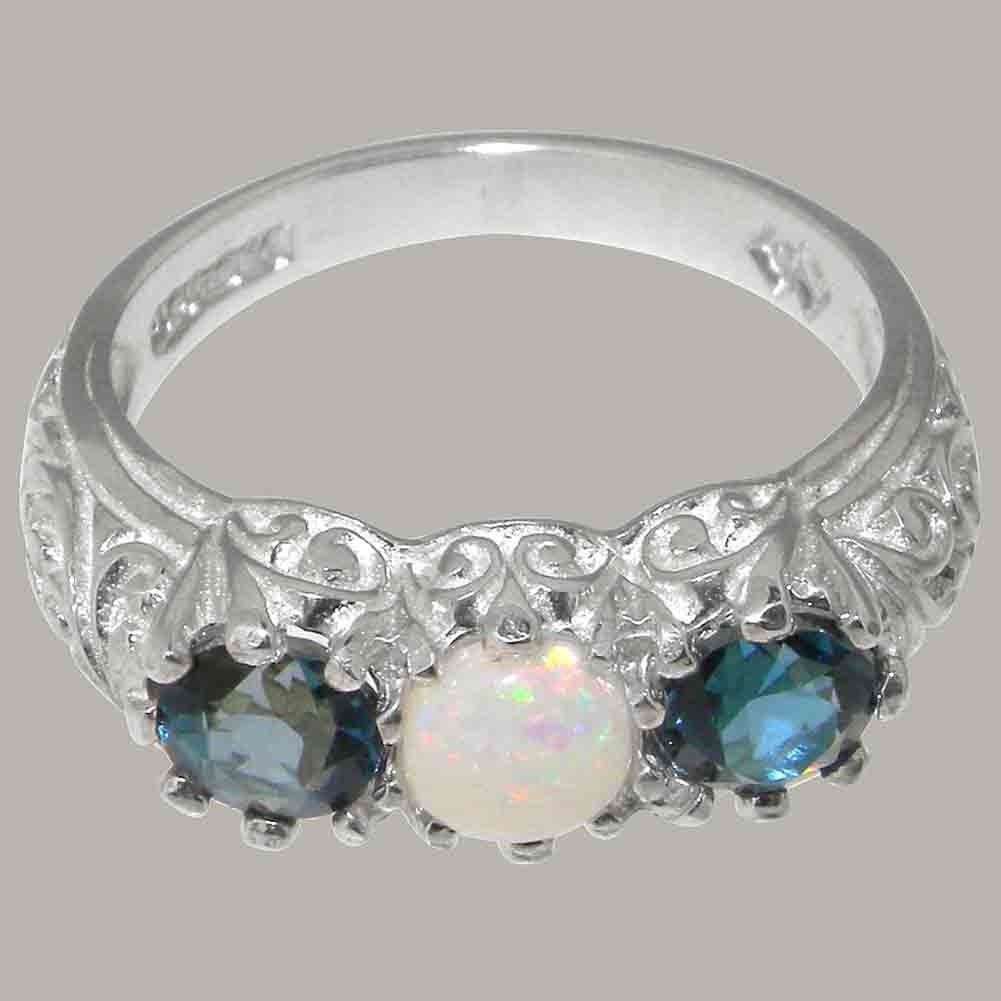 925 Sterling Silver Natural Opal & London Blue Topaz Womens Trilogy ...