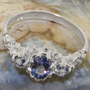 925 Sterling Silver Natural Tanzanite womens Trilogy Ring - Customizable 9K,10K,14K,18K, Yellow, Rose or White Gold or Platinum