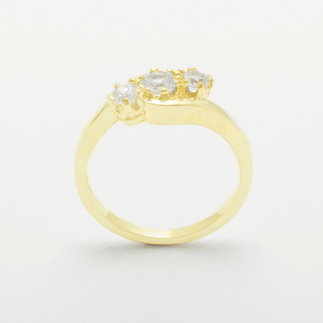 9k Yellow Gold Cubic Zirconia Womens Trilogy Ring - Customizable 9K,10K ...