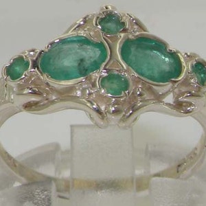 Unique English Vintage Style 925 Sterling Silver Natural Emerald 6 Stone Anniversary Ring - Customizable