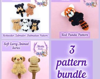 3-Pattern Bundle: Rottweiler, Meerkat, and Red Panda. Amigurumi Crochet Pattern PDF | Small Plush Toy | English Pattern | Instant Download