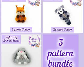 3-Pattern Bundle: Bunny, Raccoon and Squirrel. Amigurumi Crochet Pattern PDF | Small Plush Toy | English Pattern | Instant Download