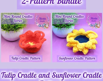 Bundel met 2 patronen: patronen met zonnebloemwieg en tulpenwieg. PDF | Kleine knuffel | Engels patroon | Direct downloaden