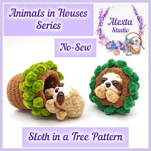 Amigurumi Bradipo sull'albero - Schema all'uncinetto senza cuciture in PDF / Piccolo peluche / Schema in inglese / Download immediato