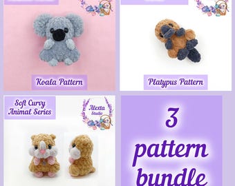 3-Pattern Bundle: Hamster, Platypus and Koala. Amigurumi Crochet Pattern PDF | Small Plush Toy | English Pattern | Instant Download