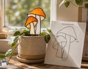 Mushroom Plant Stake | Stained Glass Pattern | Digital Download | PDF + SVG | Beginner Friendly