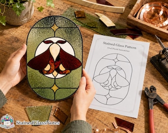 Oval Floral Stained Glass Suncatcher Pattern, Vintage Flower Glass Art (PDF Download)
