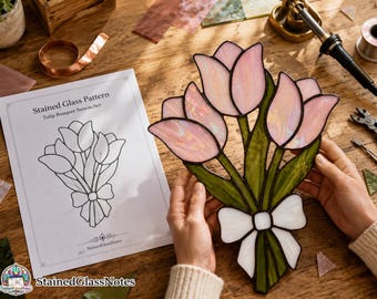 Tulip Bouquet Stained Glass Pattern PDF, Digital Suncatcher Template, DIY Glass Art, Instant Download