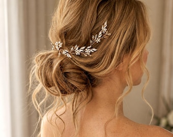 Boho Wedding Hair Piece, Gold Bridal Hair Vine, Crystal Leaf Hair Comb, Elegant Bride Hair Accessories
