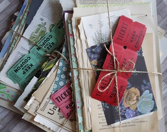 Mixed paper pack, junk journal supplies, collage papers, paper bundle, vintage book pages