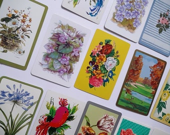 Assorted vintage playing cards, decorative playing cards, 25 playing cards, junk journal ephemera, playing card assortment, floral cards