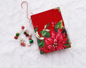 Handmade Christmas junk journal ornament, Poinsettia journal, mini junk journal, Christmas scrapbook, December daily