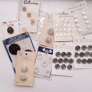 Vintage button card lot, Jewel-tone buttons, Costumaker buttons, La Mode button, junk journal supplies, vintage buttons