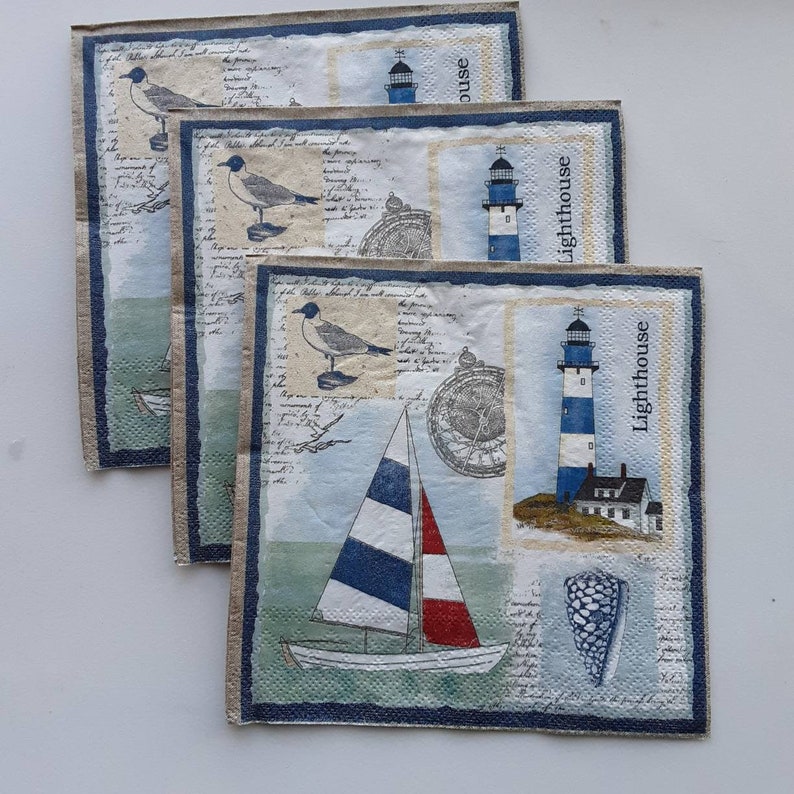 Nautical ocean napkins for decoupage and collage lighthouse Etsy