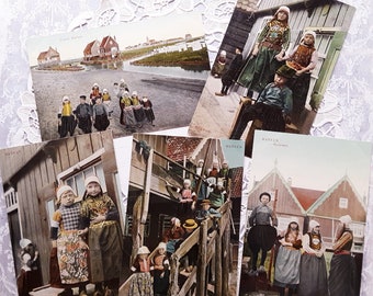 Vintage Dutch postcards, antique postcard sets, dutch folk, postcards from Holland, Dutch children, Netherlands, Marken, Zeeland, Volendam