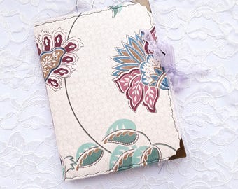 Handmade Fabric Junk Journal, Vintage Floral Ephemera, Lace Tie