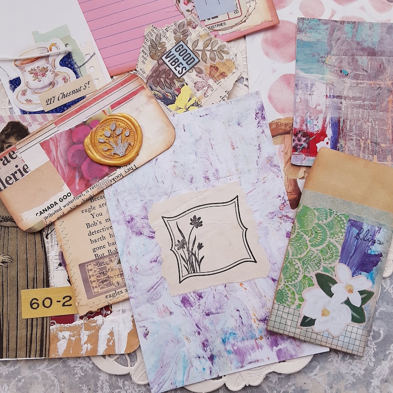 Handmade junk journal ephemera bundle, 10 pieces, ephemera for junk journals, journal mystery pack, handmade ephemera variety grab bag image 5