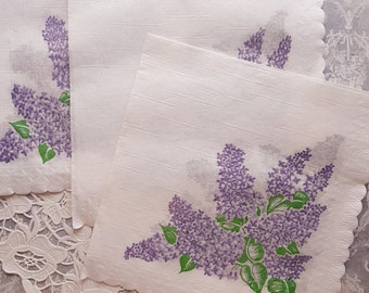 Vintage lilac napkins, set of 3, napkins for decoupage, luncheon napkins, floral napkins, crepe paper napkins