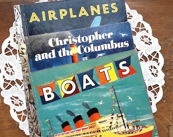 Vintage Little Golden Books, Sie wählen, Christopher und Columbus, Boote, Flugzeuge, 1950er Jahre