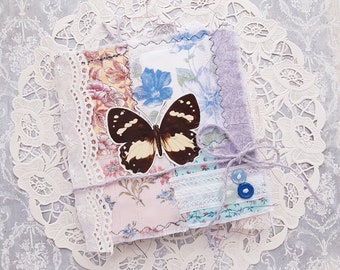 Butterfly fabric patchwork junk journal, handmade junk journal, shabby chic junk journal, eclectic junk journals, spring junk journal