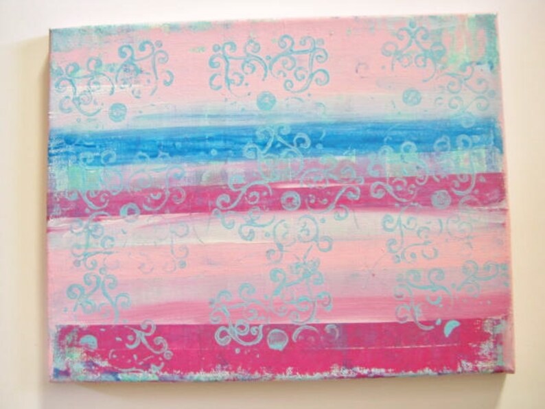 Wall decor for girl pink wall decor teen bedroom decor original mixed media art art on canvas shabby chic decor