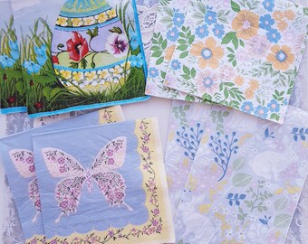 Spring paper napkin set for decoupage, Easter napkins, butterfly napkins, floral napkins