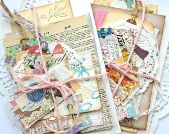 Kit de enfeites artesanais para junk journal, 10 peças, incluindo etiquetas e ornamentos para diários de arte.
